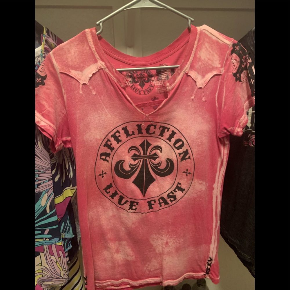 Womens Distressed Affliction short sleeve T-shirt
